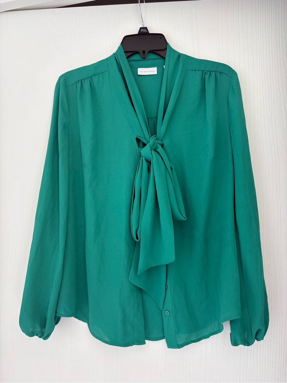 New York & Company Emerald Green Tie-Neck Blouse - Women Tops